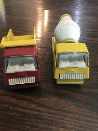 Vintage Tonka Mini Dump Truck And Cement Mixer Red And Yellow 1970’s 5” Long.