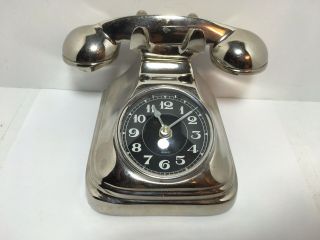 Vintage Style Retro Silver Metal Phone Quartz Clock Home Office 7.  5”
