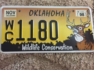 Oklahoma Wildlife Conservation License Plate White Tail Buck Deer Tag Old Style