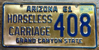 Vnice Hard 2 Find 1961 Arizona Solid Copper Horseless Carriage License Plate 408