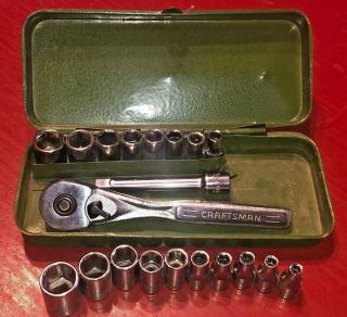 Vintage Craftsman ¼” 6pt Socket Set With Ratchet And Extension Sae And Metric