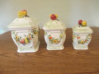 Vintage Set Of Three Studio Nova Ceramic Sweet Talk Hm 553 Canister Flowers Bv8