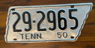 Vintage State Shaped Tennessee 1950 License Plate 29 - 2965 Obsolete