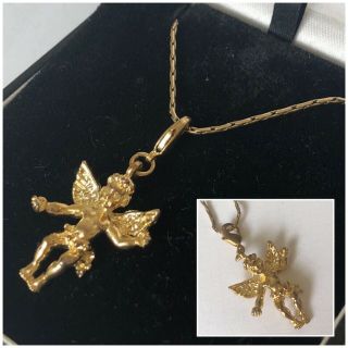 Vintage Jewellery Gold Plated Kirks Folly Cherub Charm / Pendant Necklace