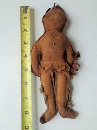 Old Antique Leather Native American Indian Doll 9 " Cloth Sawdust Or Cork Stuffed