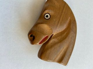 Large Vintage Carved Wooden Horse Head Pin,  Elzac likely,  Lucite mane,  1940 ' s 3