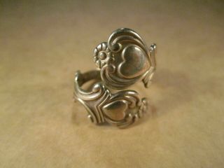 Vtg Avon Sterling Silver Hearts Bypass Ring,  Adjustable Size,  Spain,  4.  9g