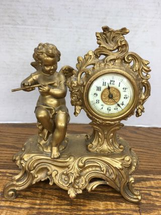 Antique 1800’s Ansonia Gold Cherub Mantle Clock Not 7”x 8”