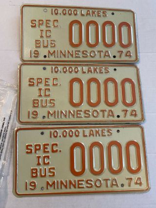 Three Vintage 1974 Minnesota Sample License Plates Spec Ic Bus 0000
