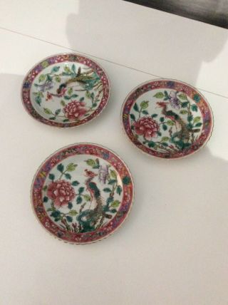 3 Chinese 19th Or Early 20 Th C Nyonya Peranakan Straits Saucers Plate