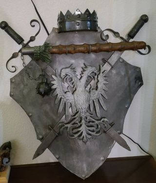 Antique Shield Medieval Weapons Wall Decor Metal Sword Coat Of Arms Hanging Mace