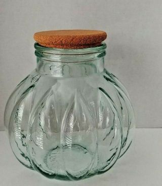 Vintage Large Light Green Glass Gourd Jar Storage Container Cork Lid Italy