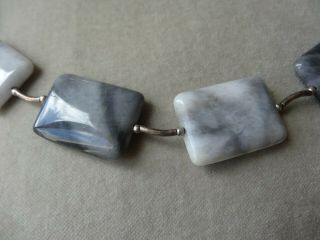 Vintage jewellery Modern Art Deco Sterling Silver Grey Quartz Link Necklace 2