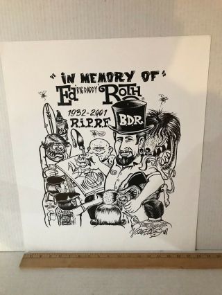 Signed Von Franco " In Memory Of Ed " Big Daddy " Roth Poster Large Size 18 " X 21 "