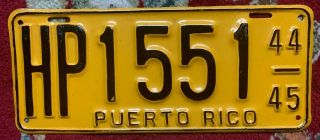 1944 - 1945 Puerto Rico Heavy Vehicle License Plate Hp 1551 Amateur Repaint P.  R.