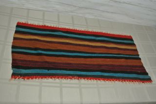 Vtg.  Indian Wool Small Rug 30 " X 14 " Native American Handmade Place Sitting Mat