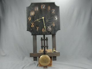 Antique National Clock Arts Crafts Mission Craftsman Wall Clock Dark Oak Adjust