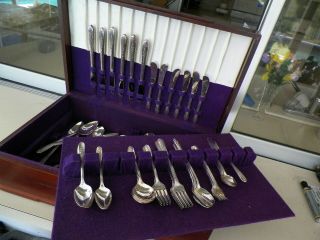 For6 Nobility " Royal Rose 1939 " 73 Piece Silverplated Luncheon Flatware&chest