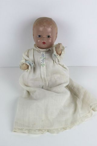 Vintage 10 " Composition Baby Doll With Diaper And Nightgown