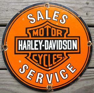 Harley - Davidson Motorcycles Vintage Porcelain Enamel Gas Oil Sales Service Sign
