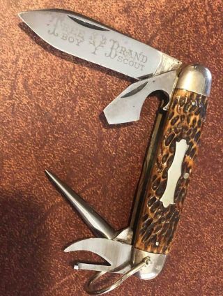 Old Antique H Boker & Sons Improved Cutlery Scout Knife Fantastic Etch