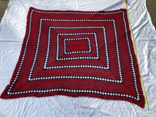 Vintage Handmade Crochet Afghan/blanket Red White And Blue 64” X 64”