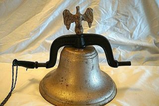 Antique Cast Iron Bell By C.  S.  Bell Hillsboro With Eagle Finial,  Clapper & Yoke 62