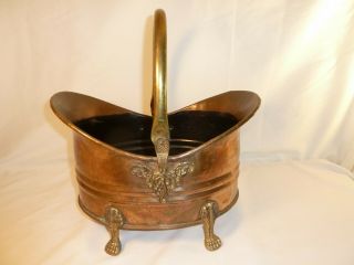 Vintage Copper And Brass Coal Bucket