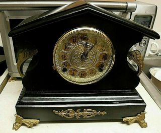 Antique Ansonia Metal Case Clock Unusual Figural Handles.