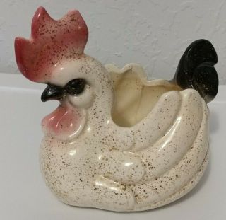 Vintage Rooster Chicken Pottery Ceramic Planter Sponge Holder