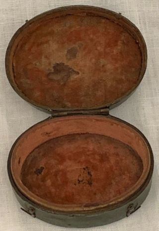 Rare Antique Late 18th C.  Shagreen Cased Oval Box,  With Two Metal Clips To Close
