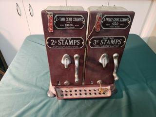 Antique Schermack 2 & 3 Cent Automatic Stamp Vending Machines Dispenser W/ Keys
