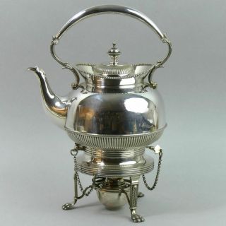 Victorian Antique Silver Plate Kettle On Stand With Burner C.  1890