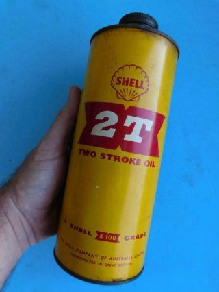 Vintage Shell Tm 2t Two Stroke Motor Oil X - 100 1 Imp Quart Round Can Tin