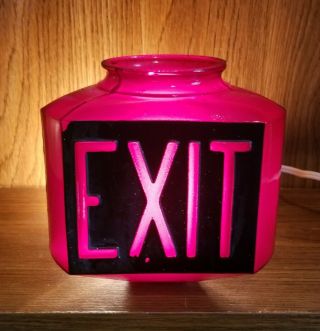 Antique Ruby Red Art Deco - 3 - Sided Exit Sign - Embossed - Glass Light