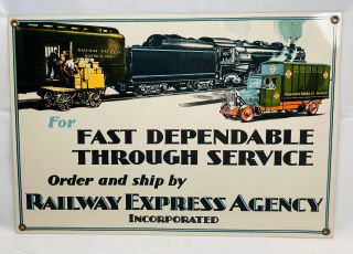 Railway Express Agency Inc.  Fast Dependable Service Sign Porcelain From 1984 Euc