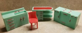 Plasco Jadeite 4 Pc.  Kitchen Set Vintage Dollhouse Furniture Renwal Plastic Aqua