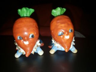 Vintage Bone China Anthropomorphic Baby Carrot Heads Salt & Pepper Shakers Japan