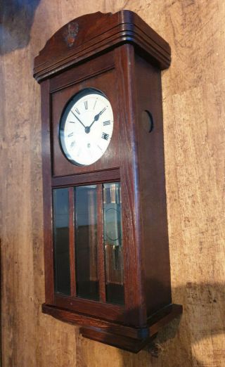 Antique 1920 ' s Solid Oak Wall Clock with Westminster Chime (Early 20th Century) 2