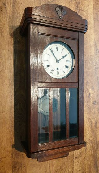 Antique 1920 ' s Solid Oak Wall Clock with Westminster Chime (Early 20th Century) 3