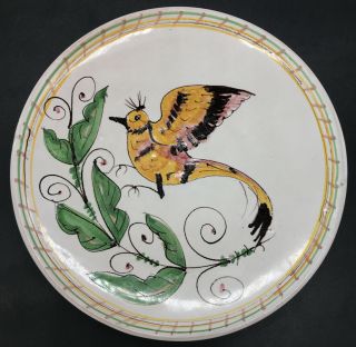 Vintage French Faience Pottery Majolica Plate Bird Polychrome Hand Painted
