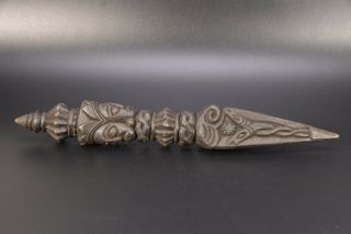 Tibetan Antique Wooden Phurba Handmade 3 Head Buddha Phurba Dagger Holder