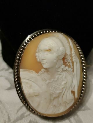 Antique 14kt Gold 3d Cameo Women Warrior Open Winged Owl On Shield