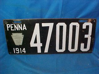 Orig 1914 Pennsylvania Blue,  White Porcelain Enamel Auto License Plate