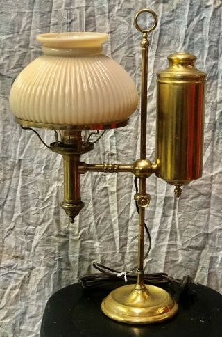 Antique Cleveland Argand Safety Library Study Oil Lamp W/ Mellon Shade & Chimney