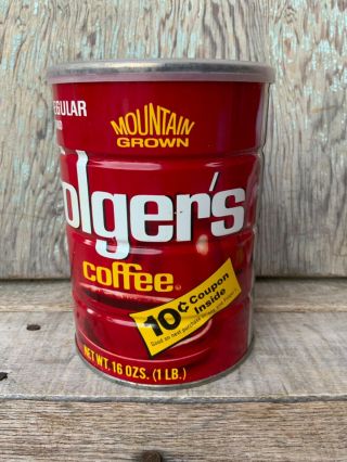 Vintage Folgers 16 Oz.  Empty Coffee Can With Lid