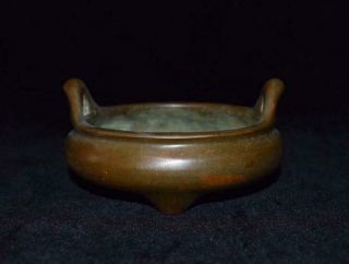 Perfect Antique Chinese Bronze Double Ears Incense Burner With Marked