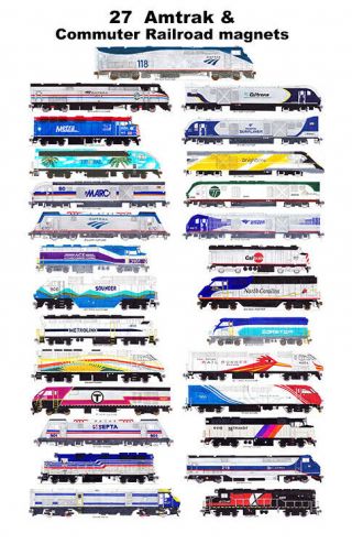 Amtrak & Commuter Railroads 27 Magnets By Andy Fletcher