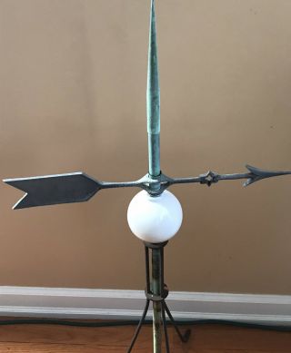 Antique Lightning Rod Weathervane With Milk Glass Ball And Directional Arrow 2