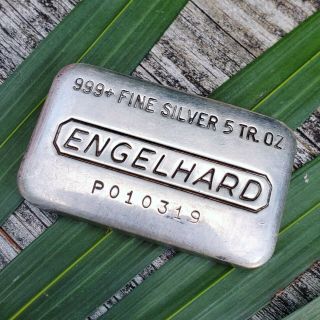 Vintage Engelhard - 5 Troy Oz.  999 Fine Silver Poured Bar,  8th Series P Prefix
